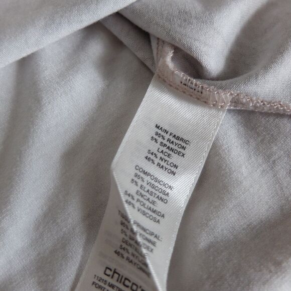 Chico's Floral Paisley Lace Detail 1/2 Sleeve Top Size 2 - Picture 8 of 10